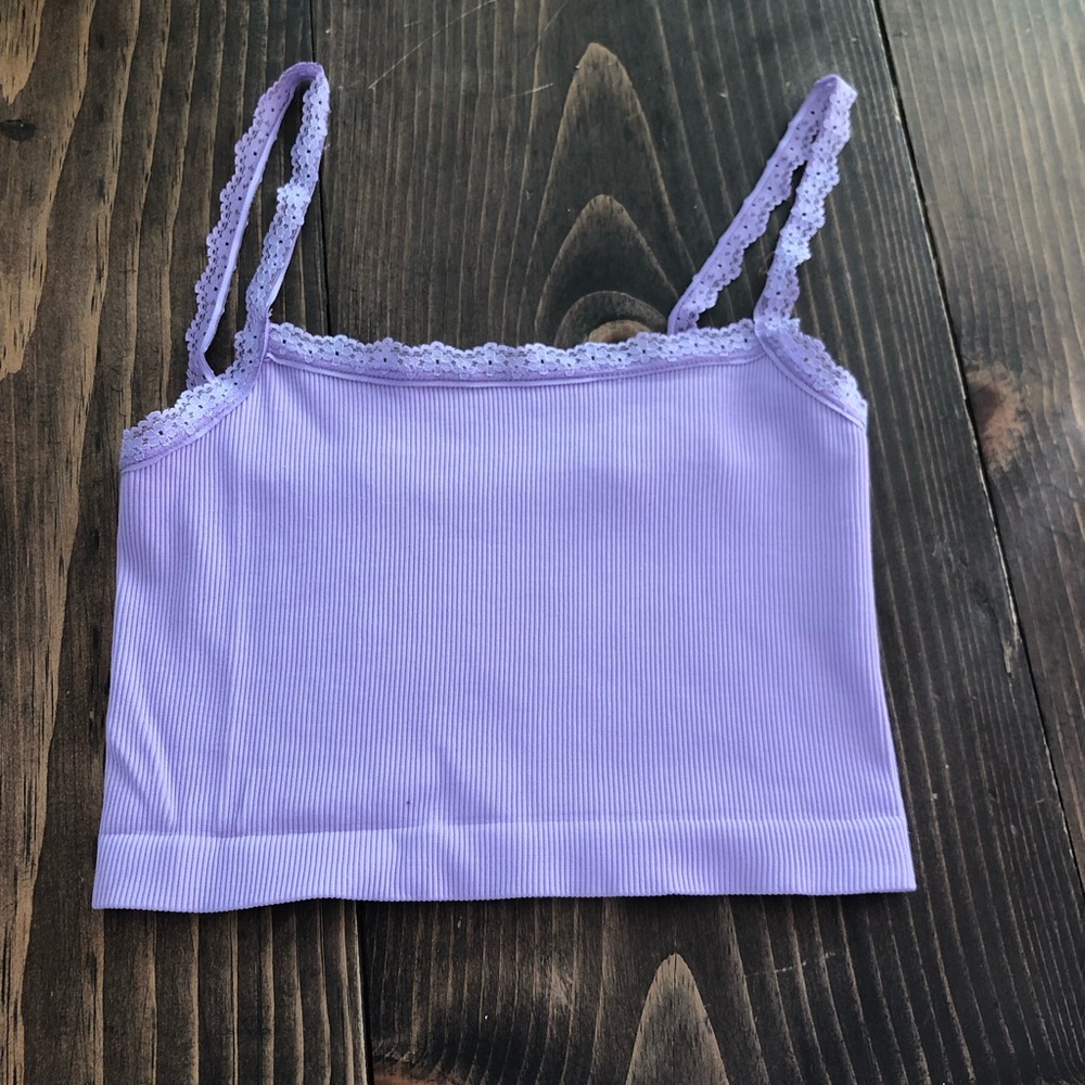 cropped purple tank with lace straps